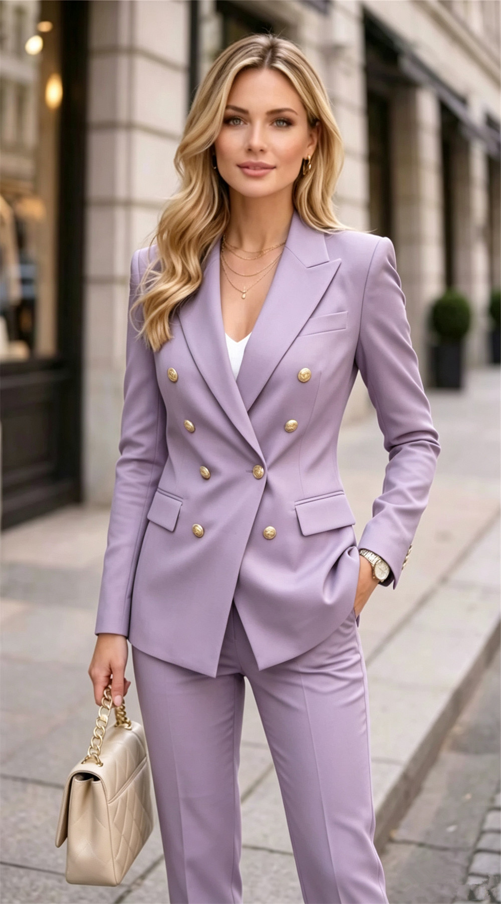 Blazer Set Women Formal - Lavendel Dames Dubbelgespeld 2-delig Pak Formele