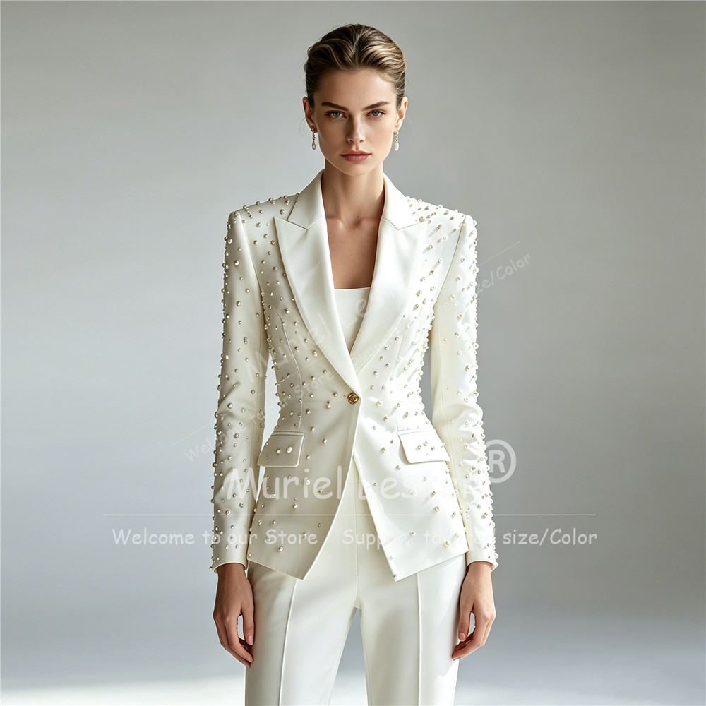 Blazer Set Women Formal - Elegante parelversierde pakken voor dames, 2-delige
