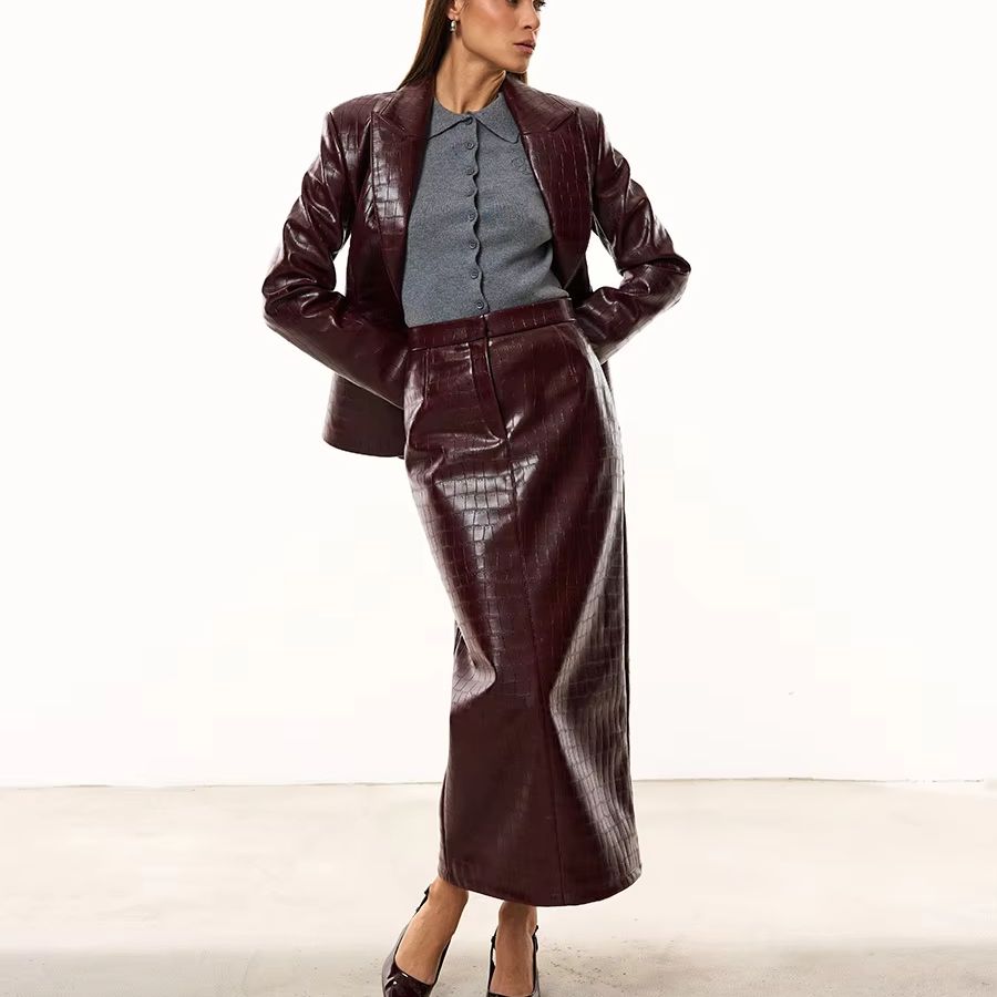 Woman Formal Wear - IG Dames Bourgondische Croc Kunstleren 2-delige