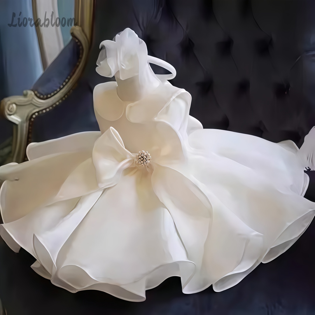 Woman Formal Wear - Witte parelversierde jurk Bruiloft bloemenmeisjesjurk Witte