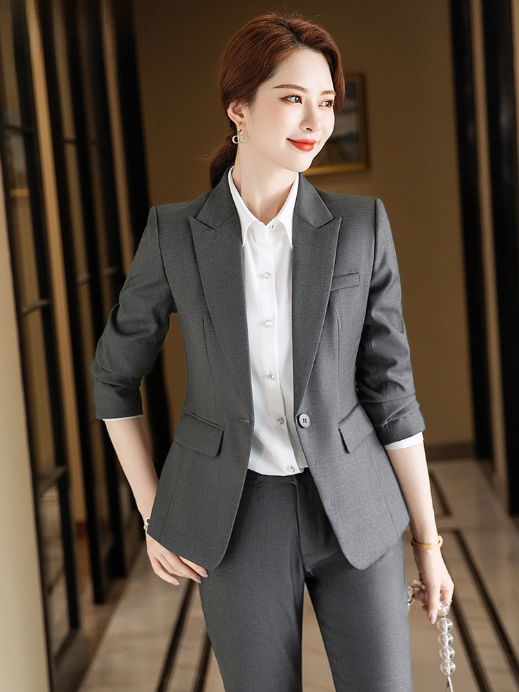 Women Formal Wear Interview - Grijze pakset voor dames Lente Herfst