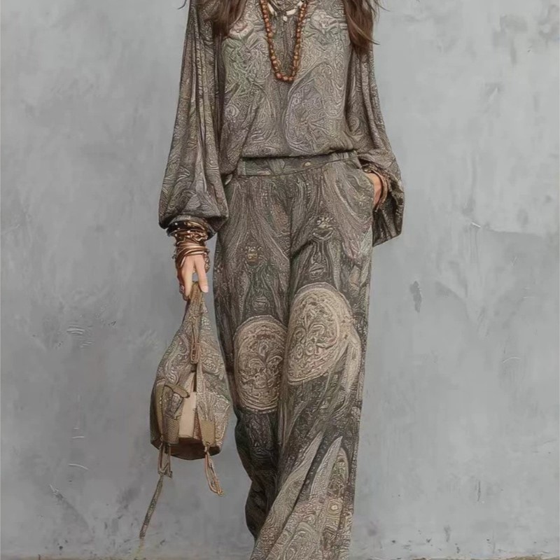 Women'S Formal Wear Blouse - Boho Paisley Print Tweedelig Set voor