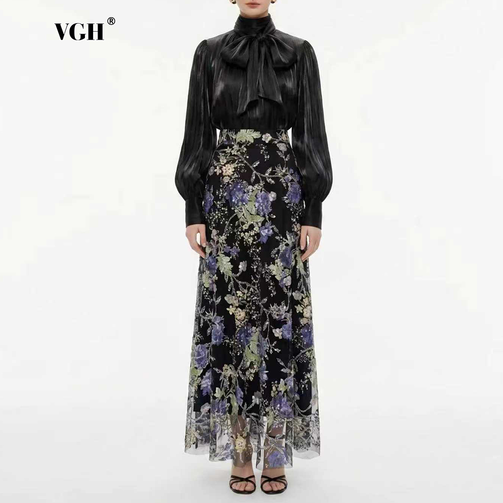 Women'S Formal Wear Blouse - VGH Elegante Chique Zwarte Bloemrijke Tweedelige