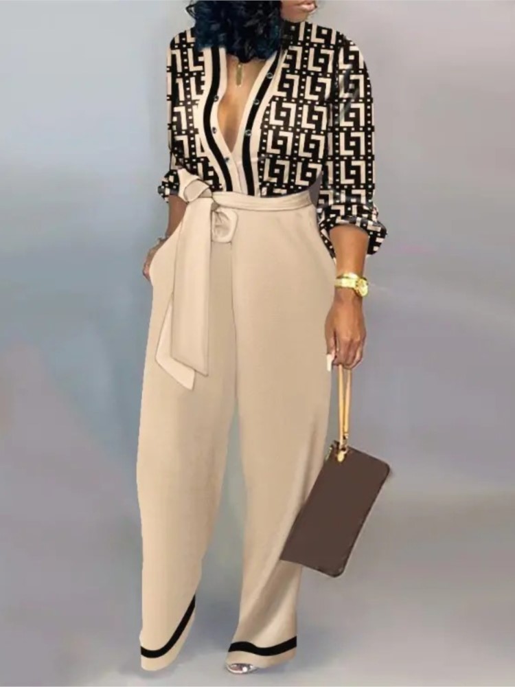 Women'S Formal Wear Jumpsuit - Vrouwen Mode Brief Print Lange Mouw